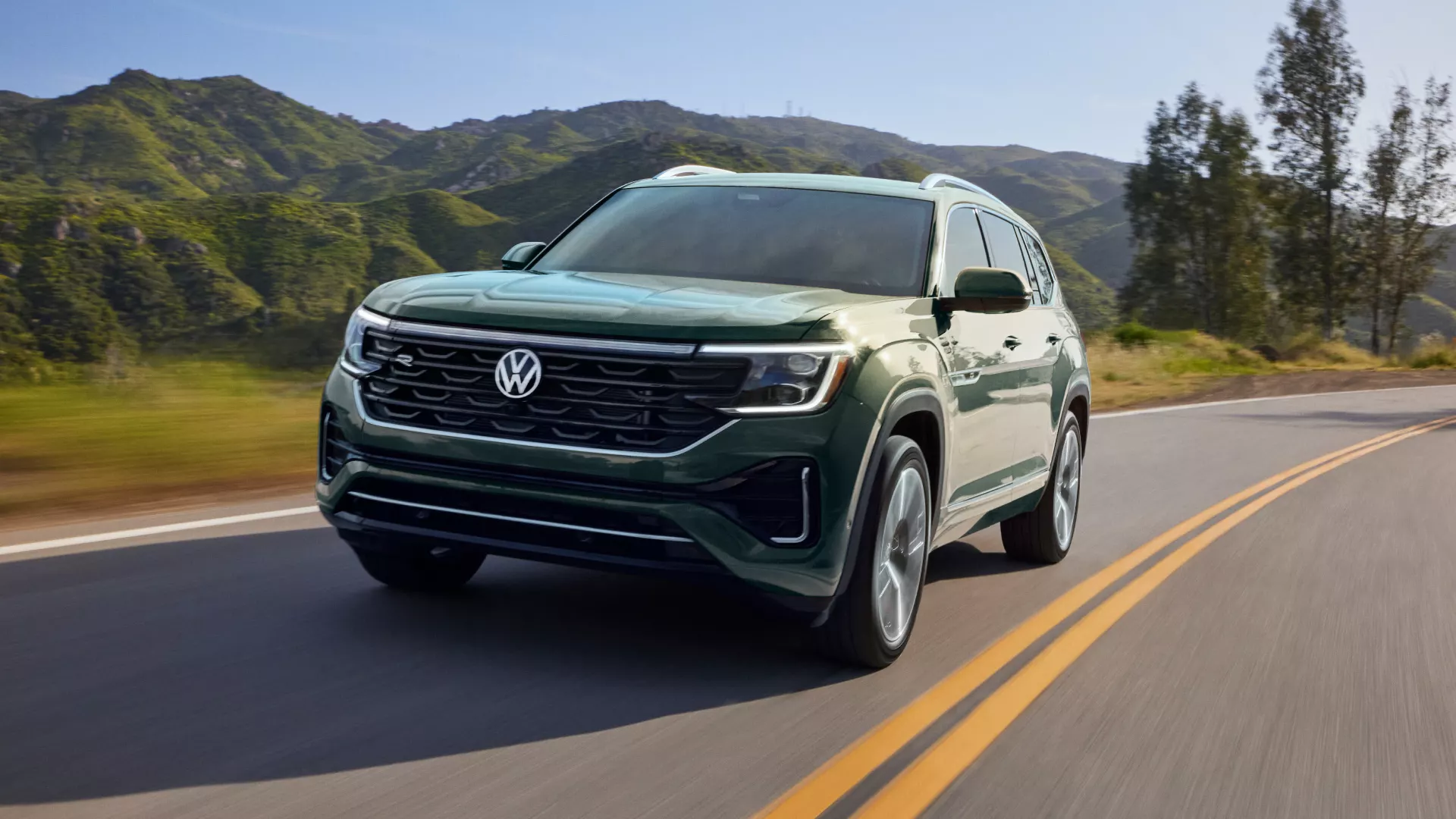 Volkswagen Atlas with all-wheel drive on a scenic road